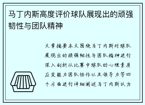 马丁内斯高度评价球队展现出的顽强韧性与团队精神 马丁内斯高度评价球队展现出的顽强韧性与团队精神