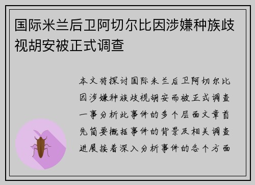 国际米兰后卫阿切尔比因涉嫌种族歧视胡安被正式调查 国际米兰后卫阿切尔比因涉嫌种族歧视胡安被正式调查